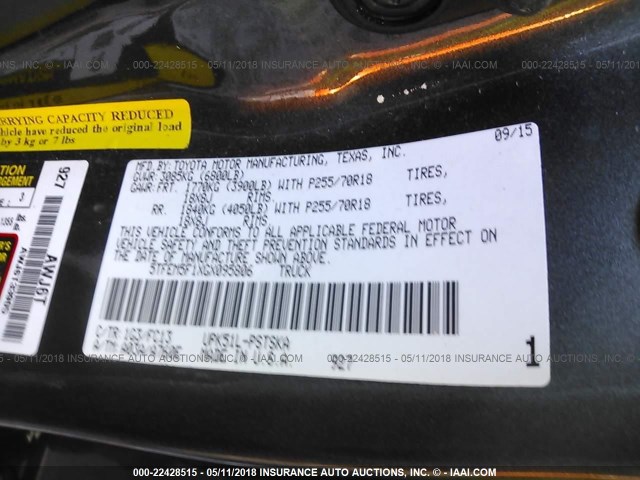 5TFEM5F1XGX095806 - 2016 TOYOTA TUNDRA CREWMAX SR5 GRAY photo 9