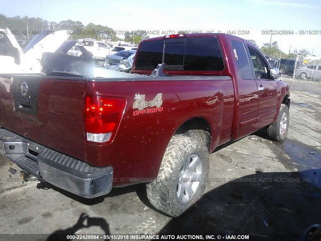 1N6BA06B37N220824 - 2007 NISSAN TITAN XE/SE/LE RED photo 4