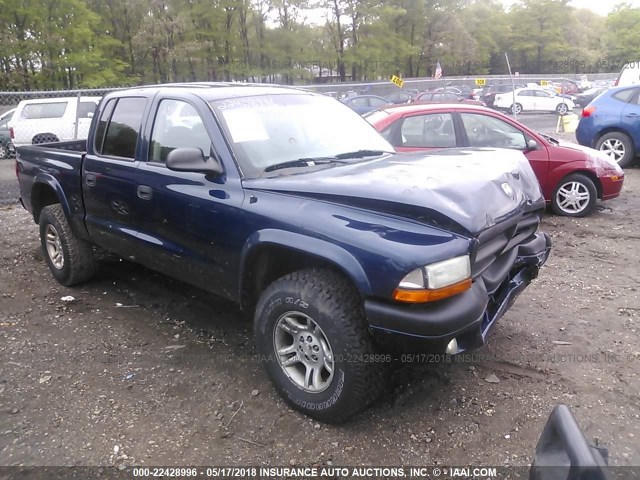 1D7HG38K44S611459 - 2004 DODGE DAKOTA QUAD SPORT BLUE photo 1