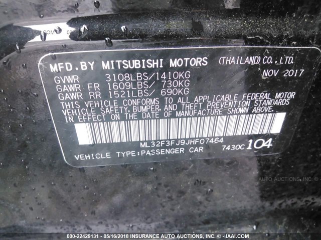 ML32F3FJ9JHF07464 - 2018 MITSUBISHI MIRAGE G4 ES Qara foto 9