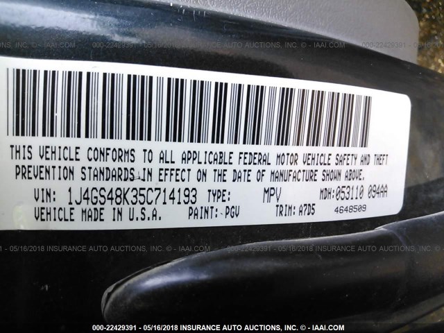 1J4GS48K35C714193 - 2005 JEEP GRAND CHEROKEE LAREDO/COLUMBIA/FREEDOM 绿色 照片 9