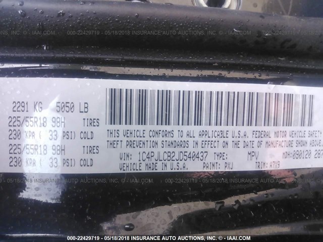 1C4PJLCB2JD540437 - 2018 JEEP CHEROKEE LATITUDE Czarny zdjęcie 9