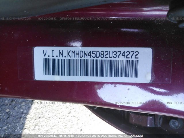 KMHDN45D82U374272 - 2002 HYUNDAI ELANTRA GLS/GT RED photo 9