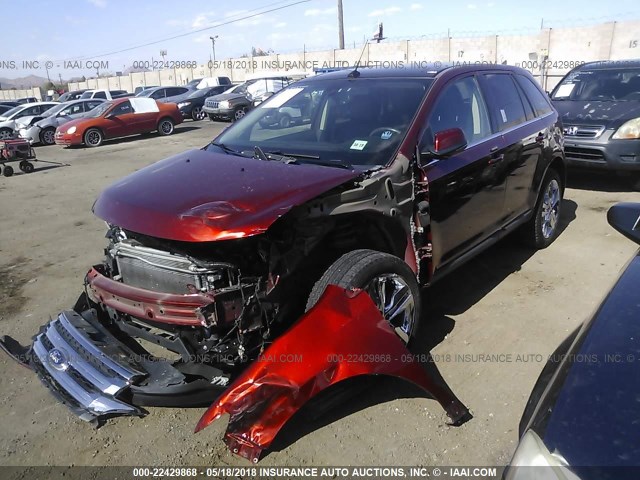 2FMDK3KC3EBB00888 - 2014 FORD EDGE LIMITED RED photo 2