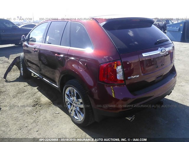 2FMDK3KC3EBB00888 - 2014 FORD EDGE LIMITED RED photo 3