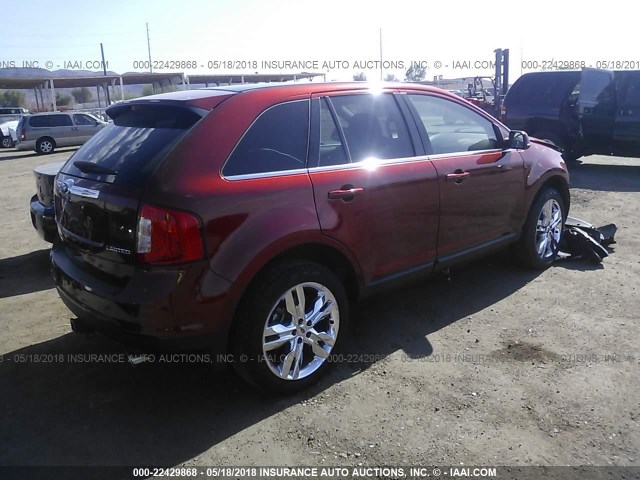 2FMDK3KC3EBB00888 - 2014 FORD EDGE LIMITED RED photo 4