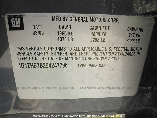 1G1ZH57B294247796 - 2009 CHEVROLET MALIBU 1LT 灰色 照片 9