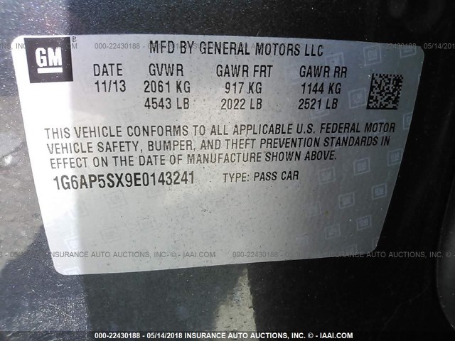 1G6AP5SX9E0143241 - 2014 CADILLAC CTS GRAY photo 9