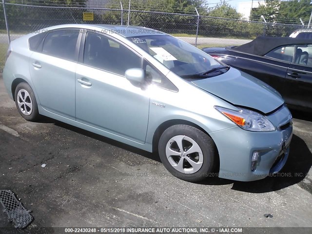 JTDKN3DU1D1723784 - 2013 TOYOTA PRIUS GREEN photo 1