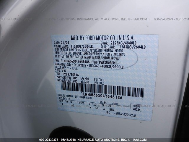 1LNHM86S04Y646186 - 2004 LINCOLN LS WHITE photo 9