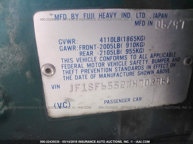 JF1SF6552WH708961 - 1998 SUBARU FORESTER S Yaşıl foto 9