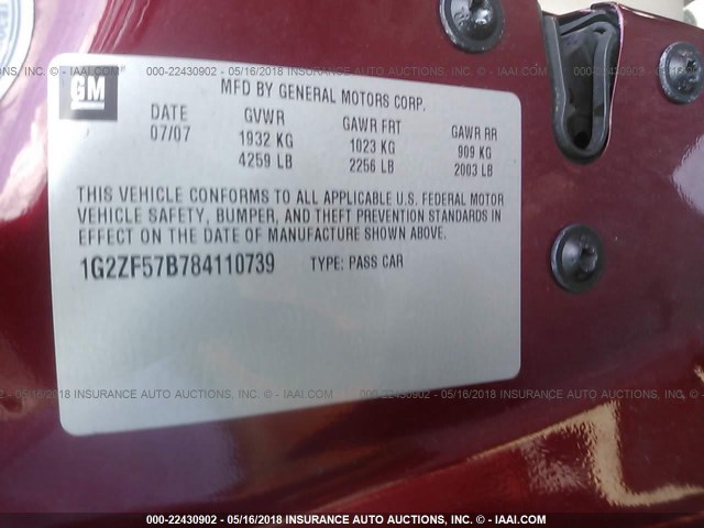 1G2ZF57B784110739 - 2008 PONTIAC G6 VALUE LEADER/BASE MAROON photo 9