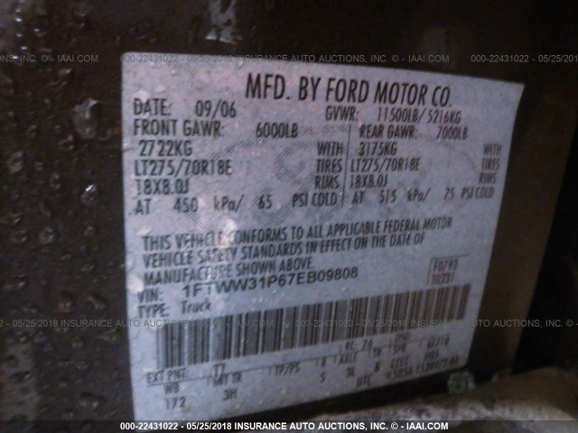 1FTWW31P67EB09808 - 2007 FORD F350 SRW SUPER DUTY Unknown photo 10