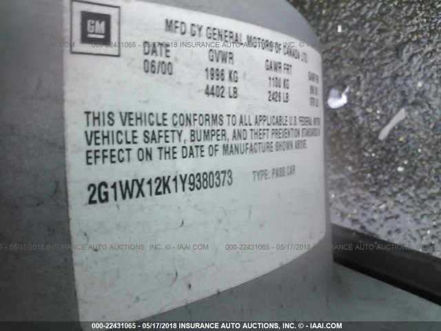 2G1WX12K1Y9380373 - 2000 CHEVROLET MONTE CARLO SS შავი ფოტო 9