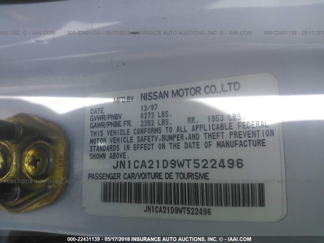 JN1CA21D9WT522496 - 1998 NISSAN MAXIMA GLE/GXE/SE WHITE photo 9