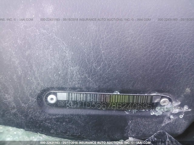 KL1TD56678B240695 - 2008 CHEVROLET AVEO LS BLACK photo 9