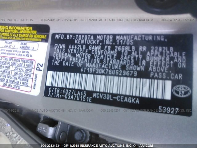 4T1BF30K76U629679 - 2006 TOYOTA CAMRY LE/XLE/SE 米色 照片 9