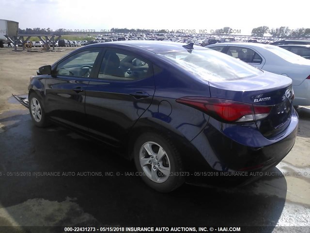 5NPDH4AE9EH489844 - 2014 HYUNDAI ELANTRA SE/SPORT/LIMITED BLUE photo 3