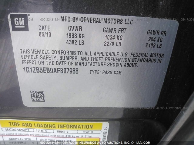 1G1ZB5EB9AF307988 - 2010 CHEVROLET MALIBU LS GRAY photo 9