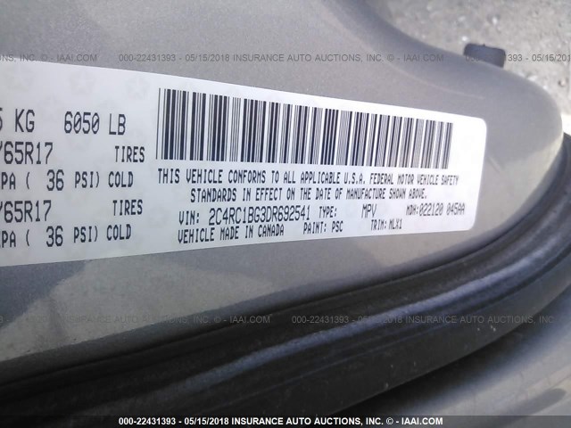 2C4RC1BG3DR692541 - 2013 CHRYSLER TOWN & COUNTRY TOURING SILVER photo 9