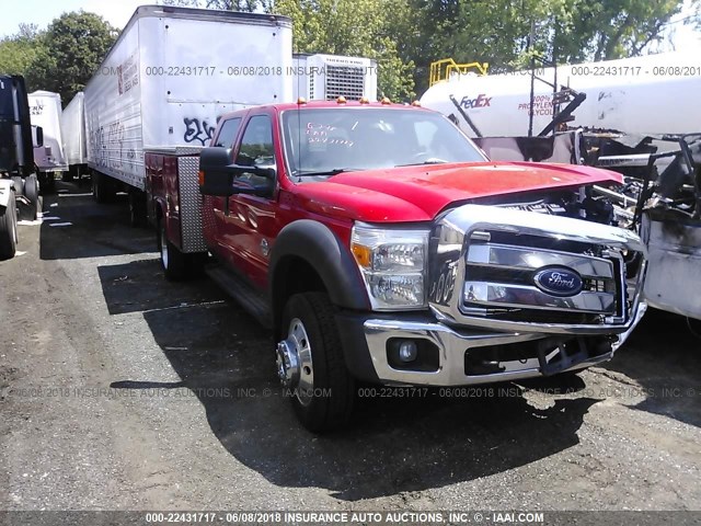 1FD0W4HT2FEB18479 - 2015 FORD F450 4X4 CREWCAB SUPER DUTY RED photo 1