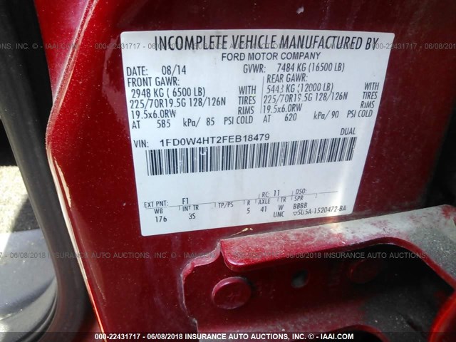 1FD0W4HT2FEB18479 - 2015 FORD F450 4X4 CREWCAB SUPER DUTY RED photo 10