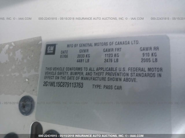 2G1WL15C879113763 - 2007 CHEVROLET MONTE CARLO SS ვერცხლისფერი ფოტო 9