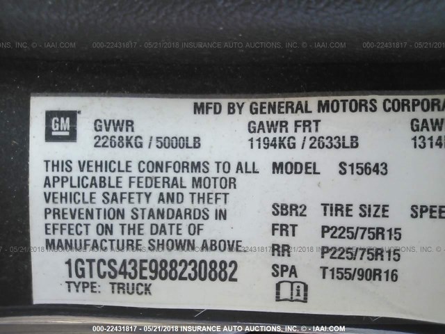 1GTCS43E988230882 - 2008 GMC CANYON SLE/SLT GRAY photo 9