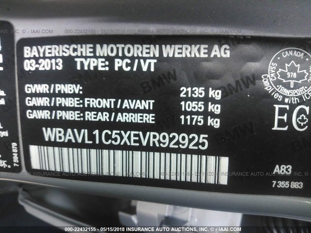 WBAVL1C5XEVR92925 - 2014 BMW X1 XDRIVE28I SILVER photo 9