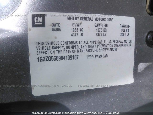 1G2ZG558964109187 - 2006 PONTIAC G6 SE1 SILVER photo 9