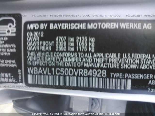 WBAVL1C50DVR84928 - 2013 BMW X1 XDRIVE28I SILVER photo 9