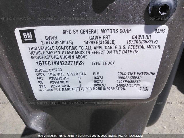 1GTEC14V42Z271828 - 2002 GMC NEW SIERRA C1500 GRAY photo 9