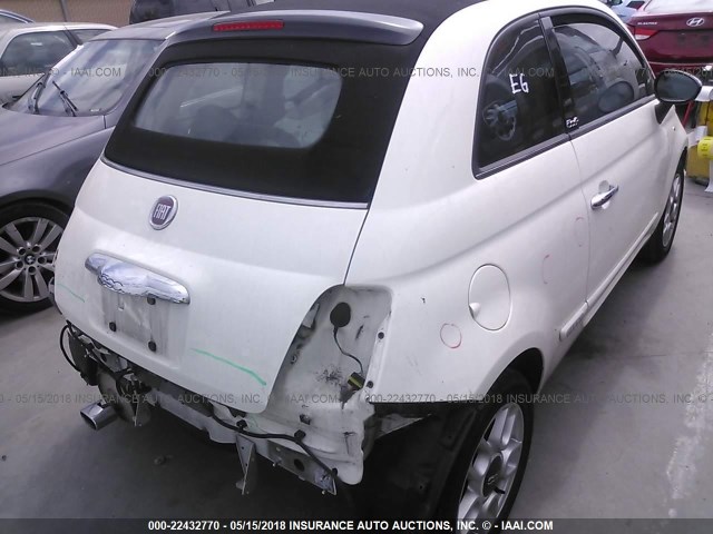 3C3CFFER0CT130247 - 2012 FIAT 500 LOUNGE WHITE photo 4