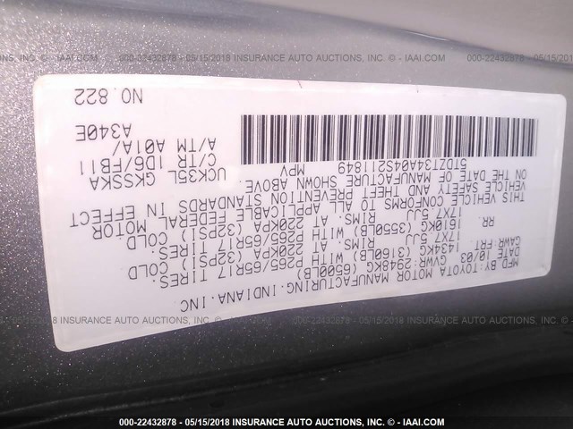 5TDZT34A04S211849 - 2004 TOYOTA SEQUOIA SR5 银色 照片 9