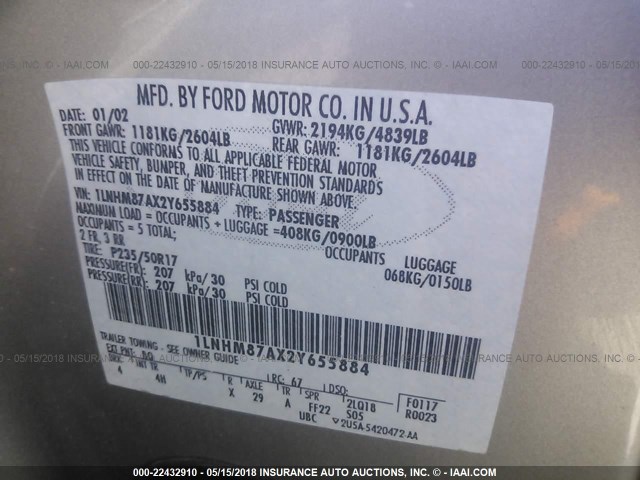 1LNHM87AX2Y655884 - 2002 LINCOLN LS 棕色 照片 9