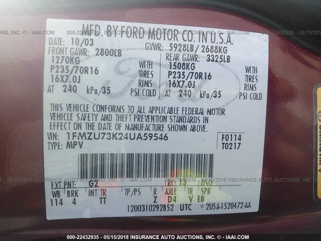 1FMZU73K24UA59546 - 2004 FORD EXPLORER XLT/XLT SPORT/NBX 红色 照片 9