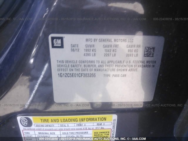 1G1ZC5E01CF383266 - 2012 CHEVROLET MALIBU 1LT 灰色 照片 9