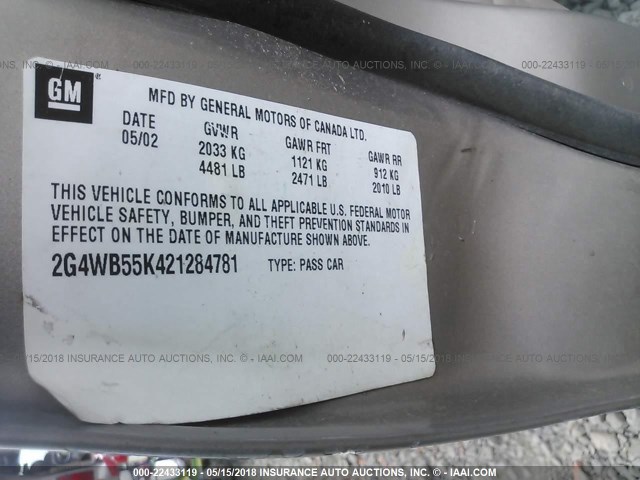 2G4WB55K421284781 - 2002 BUICK REGAL LS 金色 照片 9