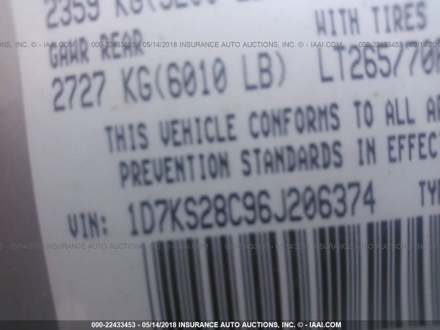 1D7KS28C96J206374 - 2006 DODGE RAM 2500 ST/SLT 灰色 照片 9