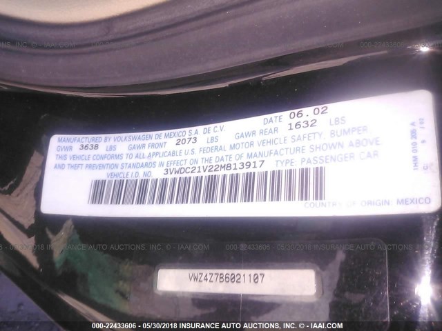 3VWDC21V22M813917 - 2002 VOLKSWAGEN CABRIO GLX 黑色 照片 9