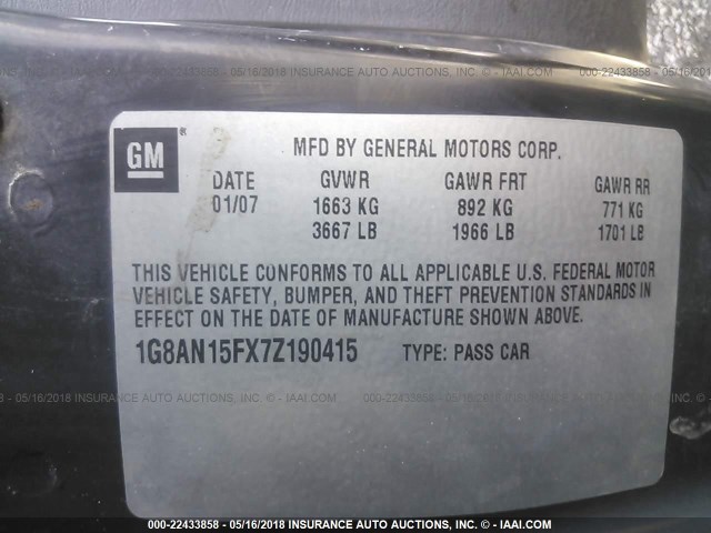1G8AN15FX7Z190415 - 2007 SATURN ION LEVEL 2 BLACK photo 9