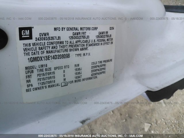 1GMDX13E14D208098 - 2004 PONTIAC MONTANA LUXURY WHITE photo 9