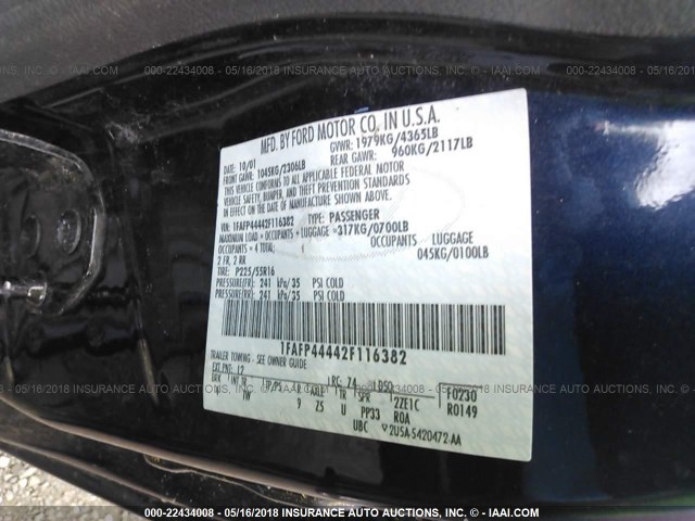 1FAFP44442F116382 - 2002 FORD MUSTANG BLUE photo 9