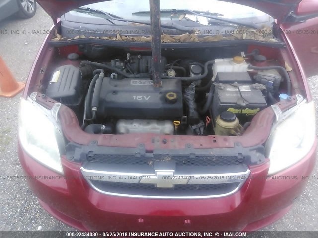 KL1TD56657B047573 - 2007 CHEVROLET AVEO LS RED photo 10
