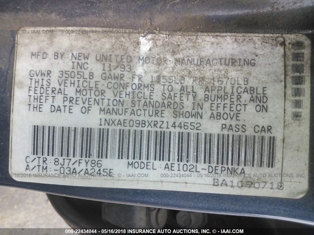 1NXAE09BXRZ144652 - 1994 TOYOTA COROLLA LE/DX მუქი ლურჯი ფოტო 9