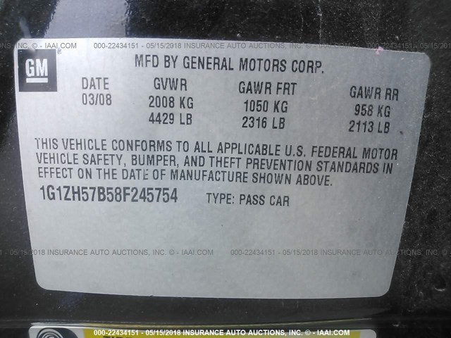 1G1ZH57B58F245754 - 2008 CHEVROLET MALIBU 1LT 黑色 照片 9