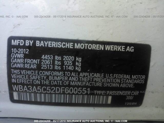 WBA3A5C52DF600551 - 2013 BMW 328 I WHITE photo 9