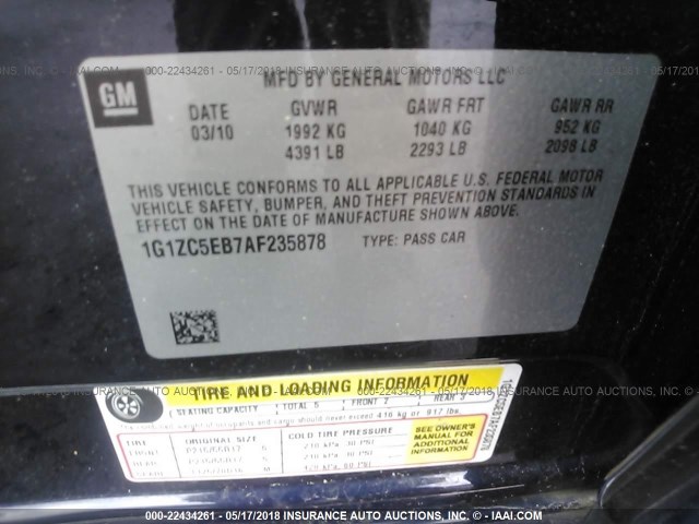 1G1ZC5EB7AF235878 - 2010 CHEVROLET MALIBU 1LT 蓝色 照片 9