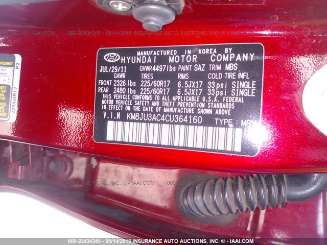 KM8JU3AC4CU364160 - 2012 HYUNDAI TUCSON GLS/LIMITED 红色 照片 9