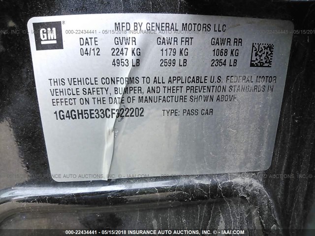 1G4GH5E33CF322202 - 2012 BUICK LACROSSE PREMIUM BLACK photo 9